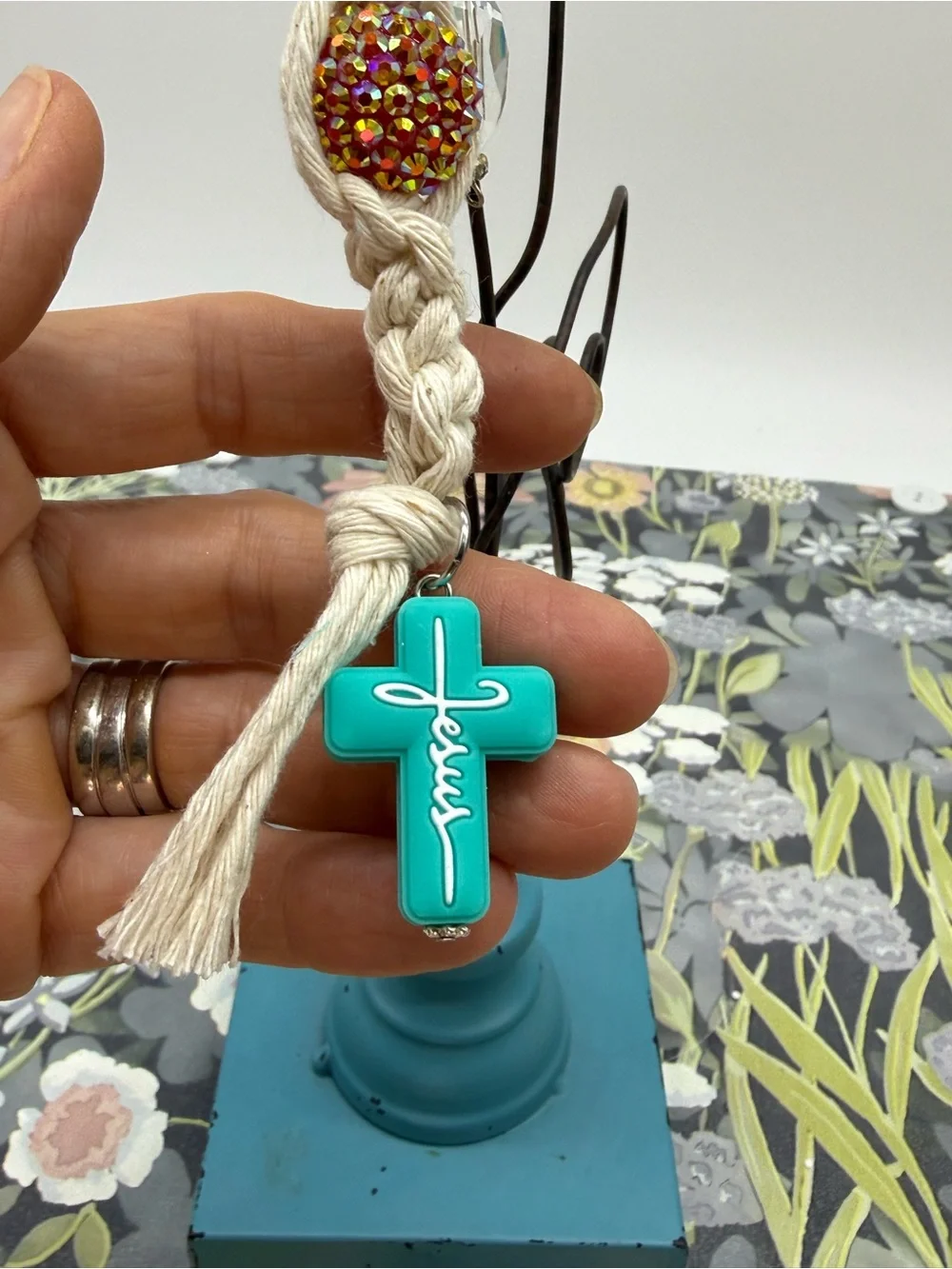 👑Adorned Crown Jewelry purse bag charm keychain pray big Jesus macrame bow